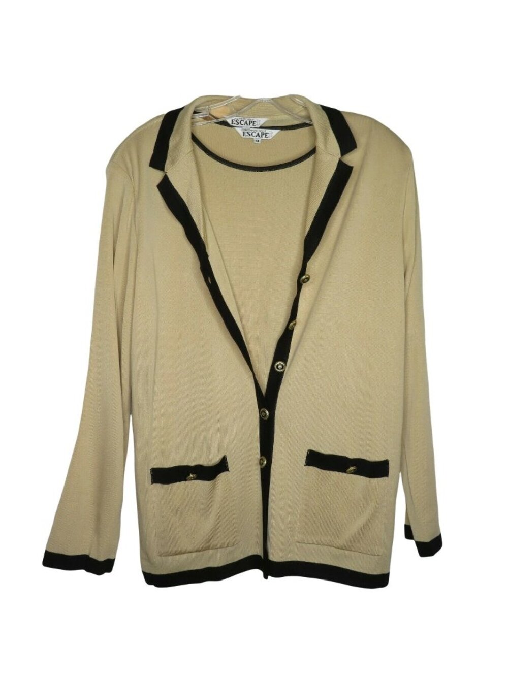 Vintage 70s Womens 2pc Twin Cardigan Sweater Set M/L Buttons Notch Collar Pocket